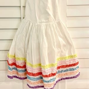 Mini Boden Cross-back dress in white rainbow. Size 8-9.